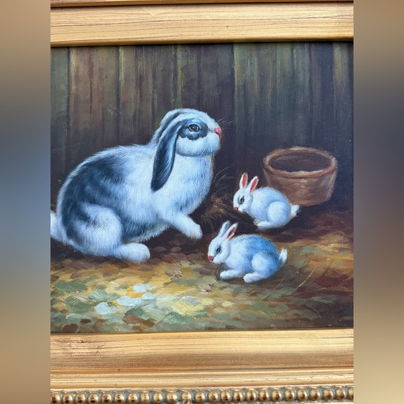Gorgeous Bunny Painting in Ornate Gold Frame - Picture 4 of 9
